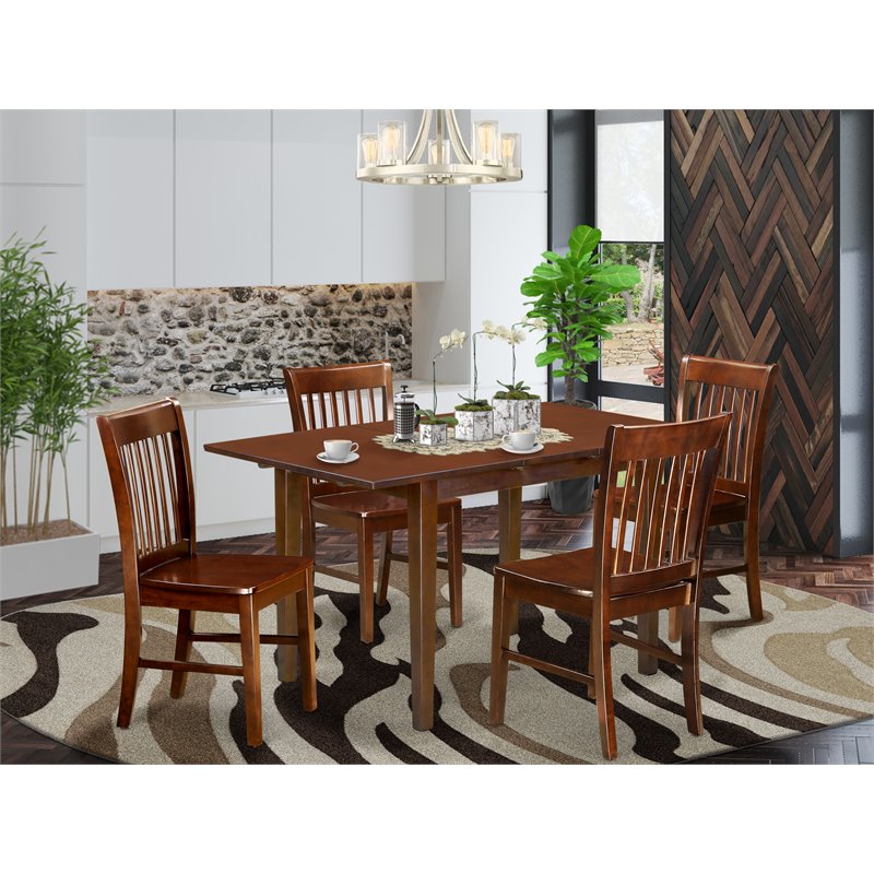 Pemberly Row 5-Piece Wood Dining Table Set with Leaf in Mahogany Finish