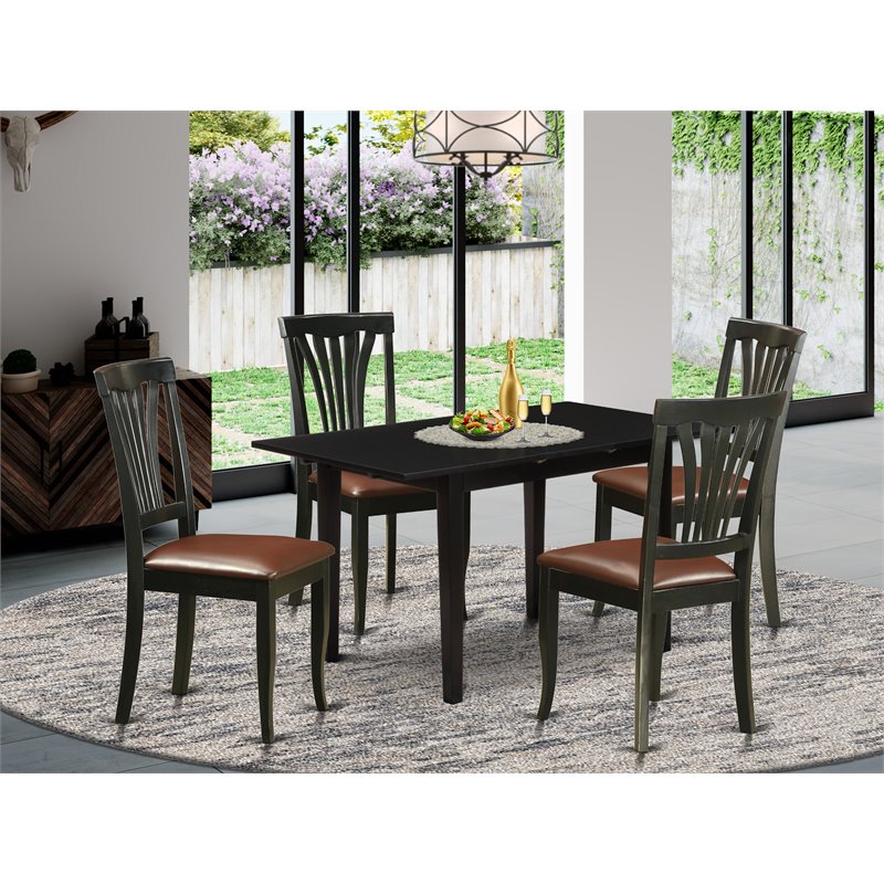Pemberly Row 5-Piece Rubber Wood Dining Table Set in Black Finish