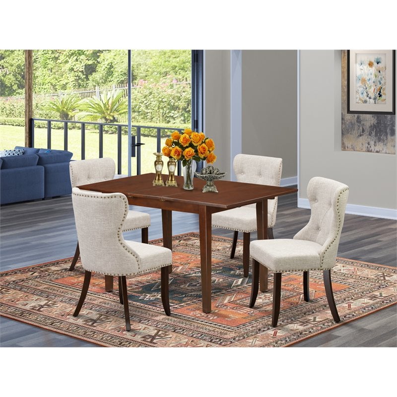 Pemberly Row 5-Piece Wood Dining Set with Butterfly Leaf in Mahogany Finish