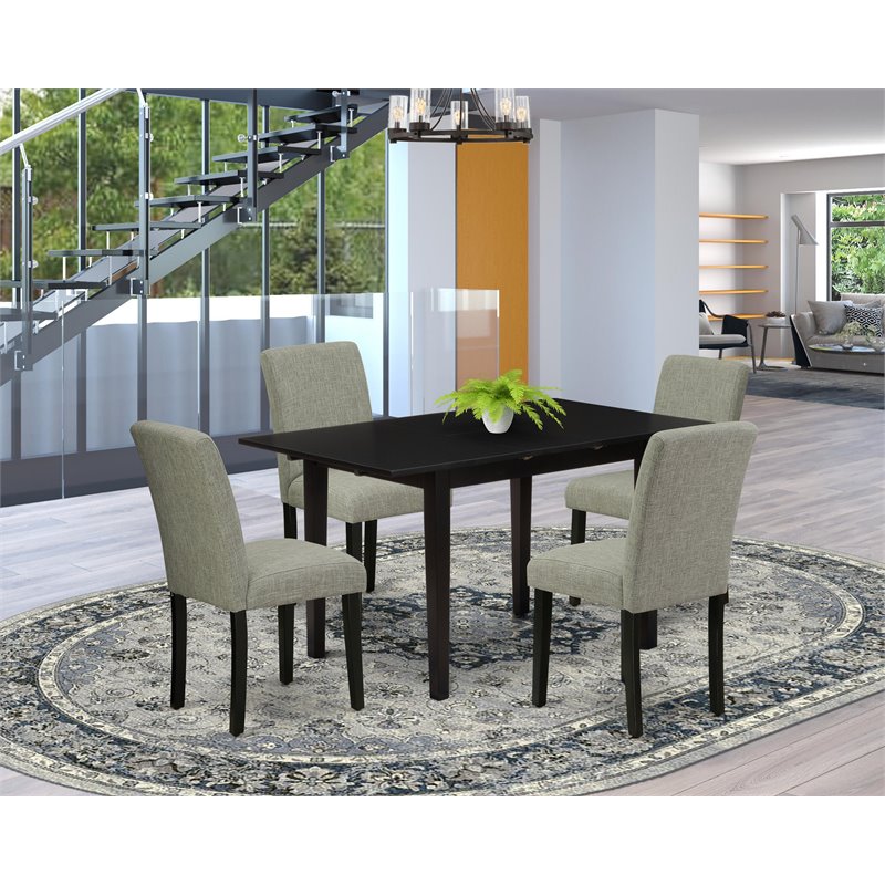 Pemberly Row 5-Piece Wood Dining Set with Black High-Back Chairs