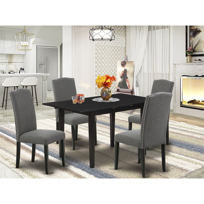 Pemberly Row 5-Piece Wood Dining Set with Upholstered Chairs in Black