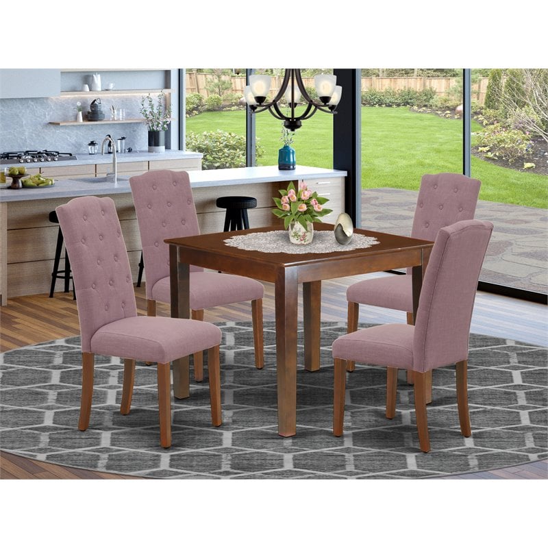 Pemberly Row 5-Piece Wood Dining Set in Mahogany and Dahlia Finish