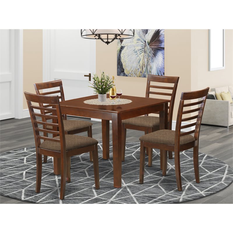 Pemberly Row 5-Piece Dining Table Set in Solid Mahogany Wood