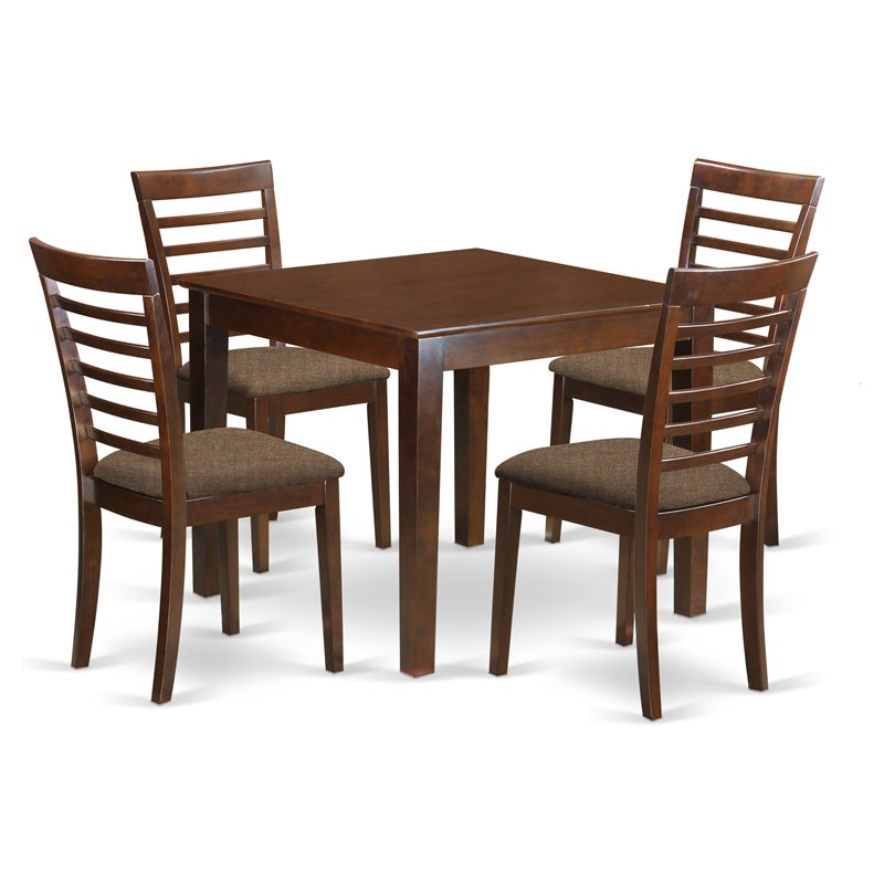 Pemberly Row 5-Piece Dining Table Set in Solid Mahogany Wood