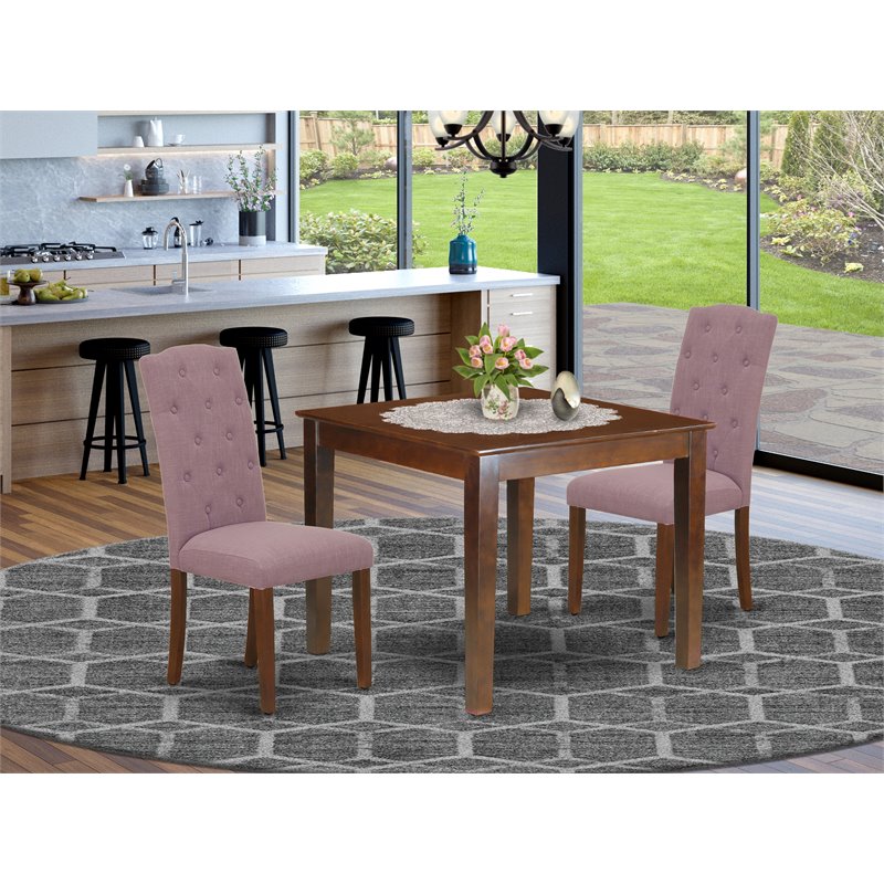 Pemberly Row 3-Piece Square Dining Set in Mahogany and Dahlia Finish