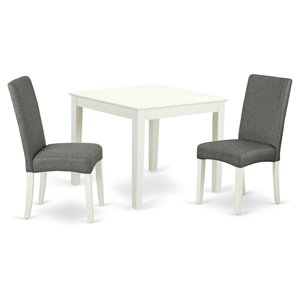 Pemberly Row 3-Piece Wood Dining Set in Linen White with Gray Upholstery