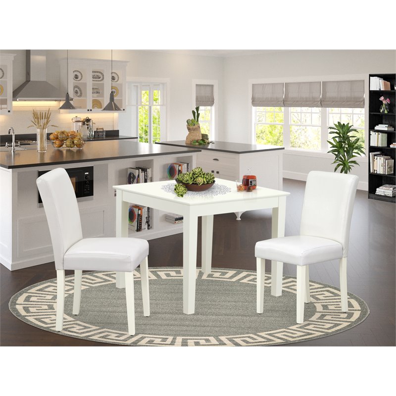 Pemberly Row 3-Piece Dining Set with Leather Seat in Linen White
