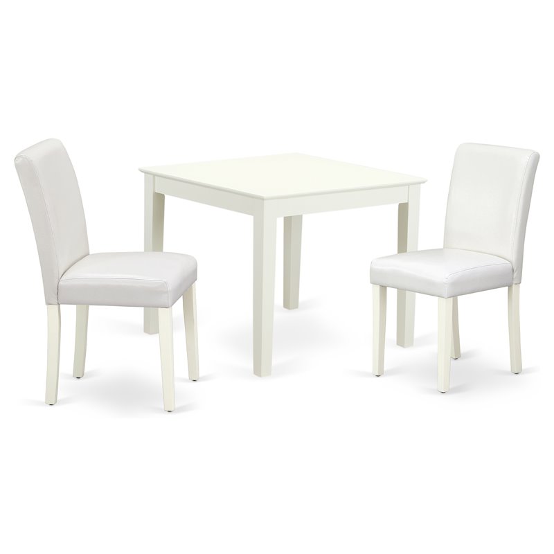 Pemberly Row 3-Piece Dining Set with Leather Seat in Linen White