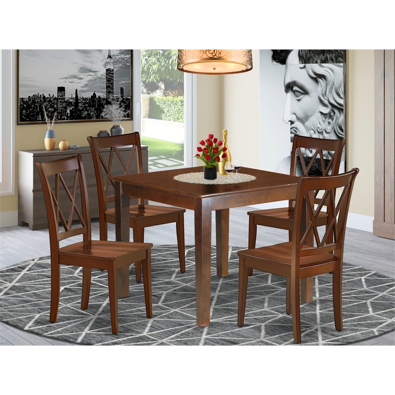 Pemberly Row 5-Piece Wood Dining Set with X-Back Chairs in Mahogany