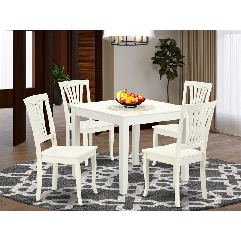 Pemberly Row 5-Piece Wood Dining Set with Slatted Chairs in Linen White