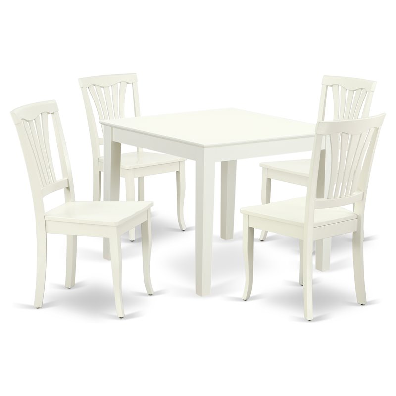 Pemberly Row 5-Piece Wood Dining Set with Slatted Chairs in Linen White