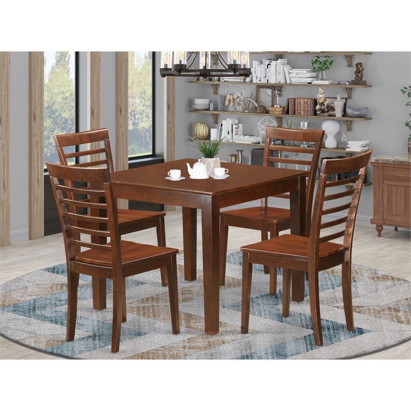 Pemberly Row 5-Piece Wood Dining Set in Mahogany with Slatted Back Chairs
