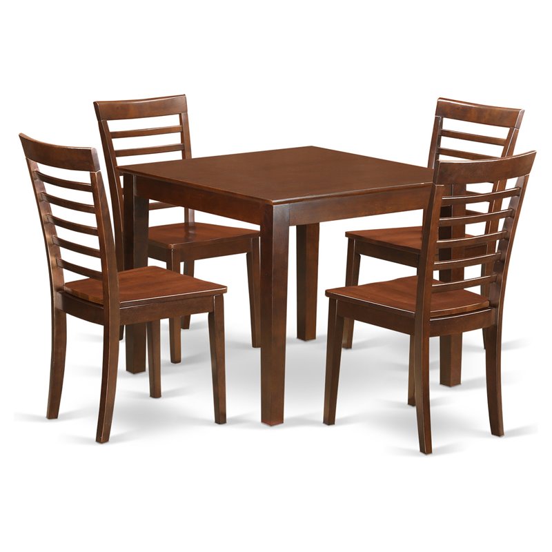 Pemberly Row 5-Piece Wood Dining Set in Mahogany with Slatted Back Chairs