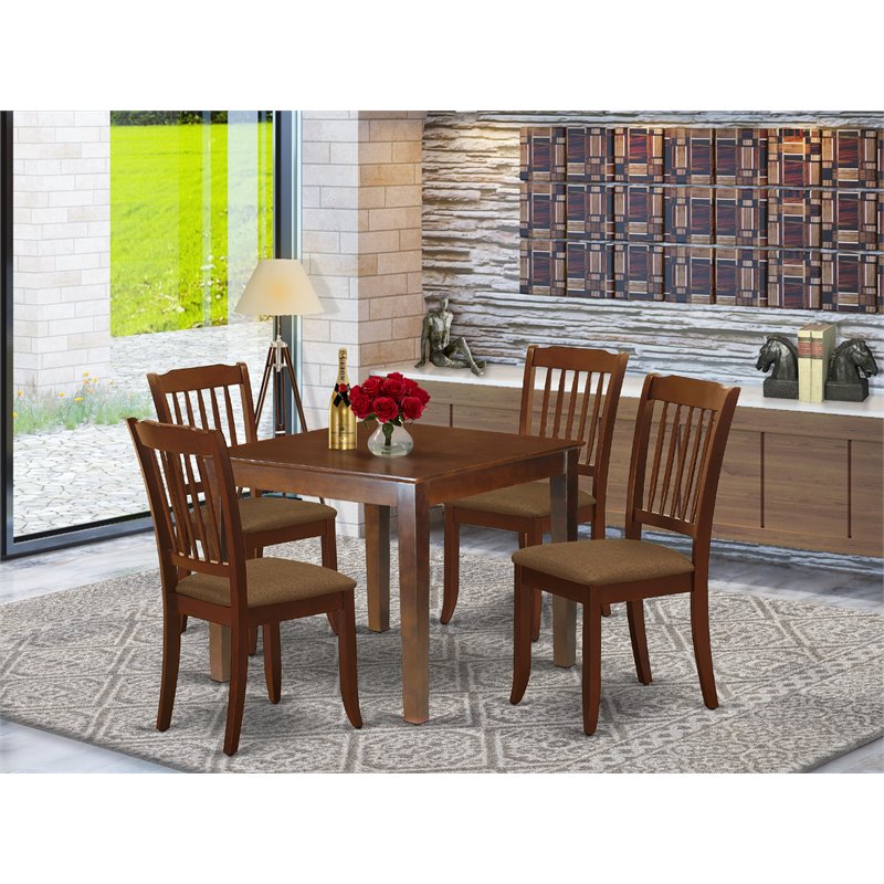 Pemberly Row 5-Piece Wood Dining Set with Linen Seats in Mahogany