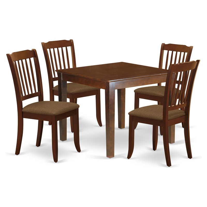 Pemberly Row 5-Piece Wood Dining Set with Linen Seats in Mahogany