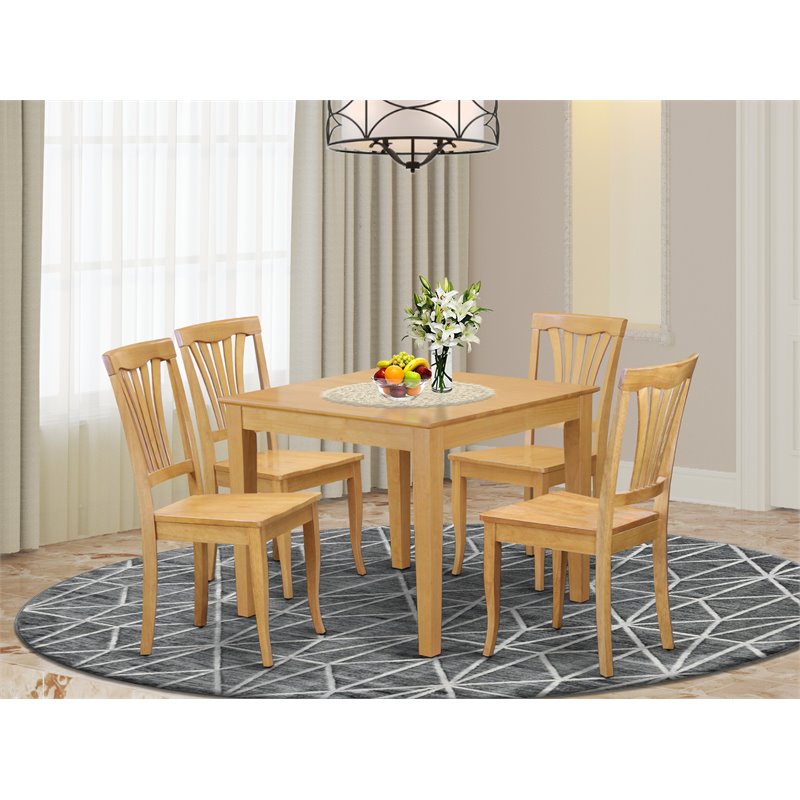 Pemberly Row 5-Piece Wood Dining Set with Slat-Back Chairs in Oak