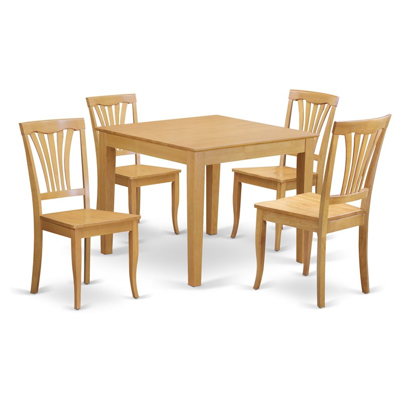 Pemberly Row 5-Piece Wood Dining Set with Slat-Back Chairs in Oak