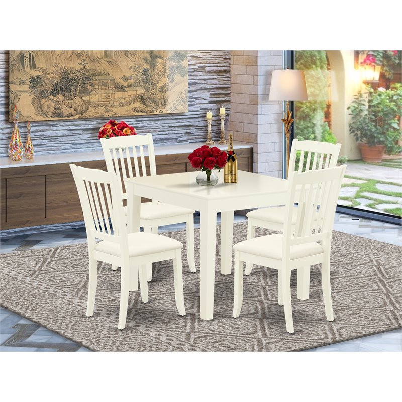 Pemberly Row 5-Piece Wood Dining Set in Linen White with Cushioned Chairs