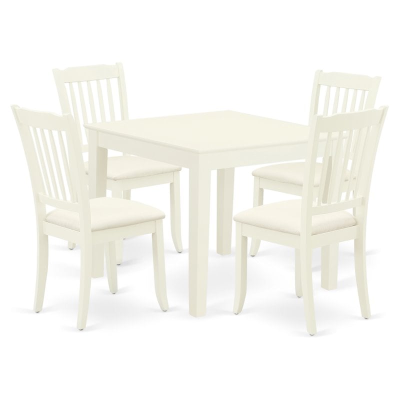 Pemberly Row 5-Piece Wood Dining Set in Linen White with Cushioned Chairs