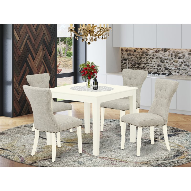 Pemberly Row 5-Piece Wood Kitchen Set with Parson Chairs in Linen White