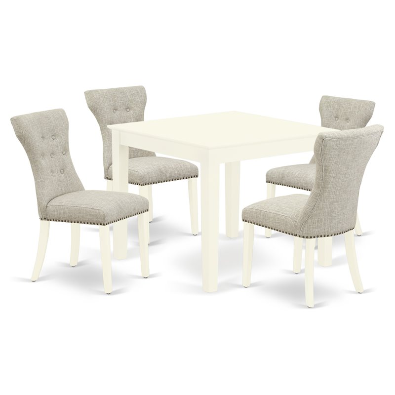 Pemberly Row 5-Piece Wood Kitchen Set with Parson Chairs in Linen White