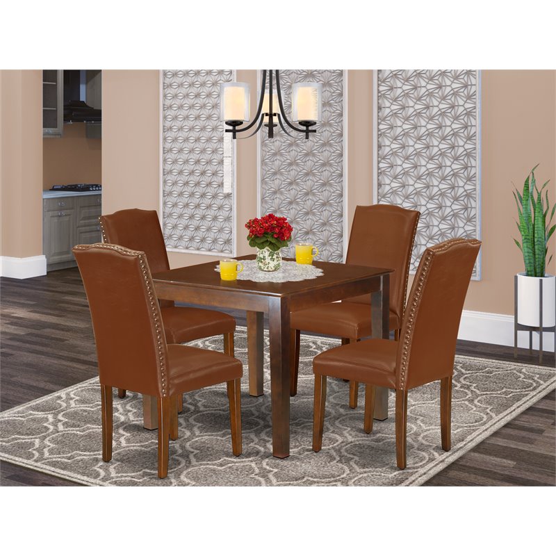 Pemberly Row 5-Piece Wood Dining Table Set in Mahogany Finish