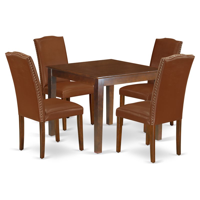Pemberly Row 5-Piece Wood Dining Table Set in Mahogany Finish