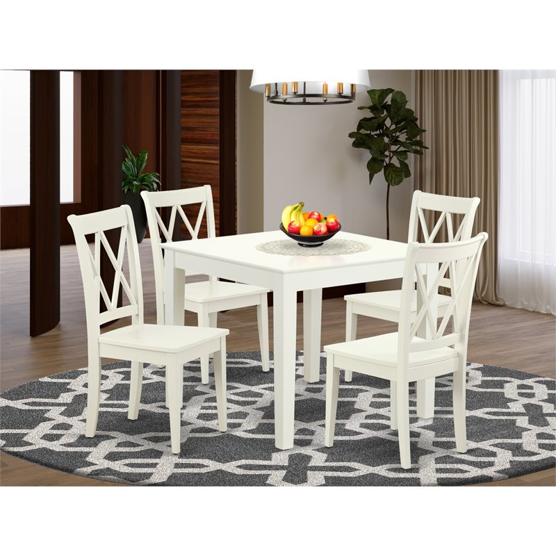 Pemberly Row 5-Piece Wood Dining Set with X-Back Chairs in Linen White