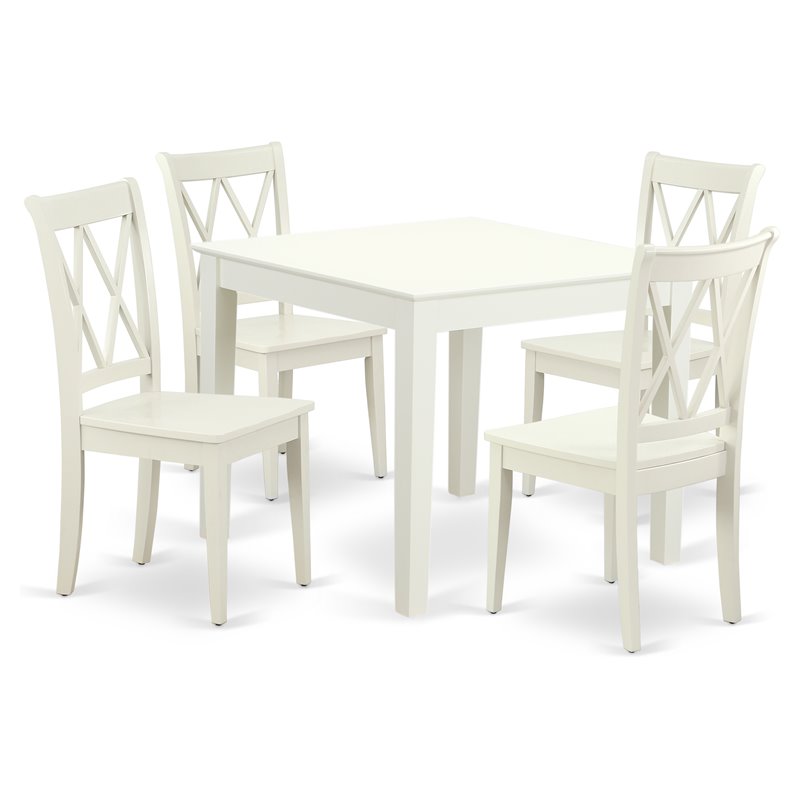 Pemberly Row 5-Piece Wood Dining Set with X-Back Chairs in Linen White