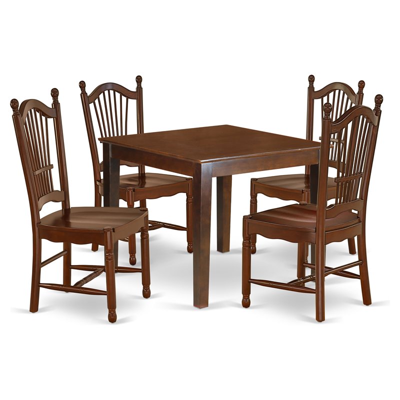 Pemberly Row 5-Piece Mahogany Dining Set with Wooden Seat Chairs