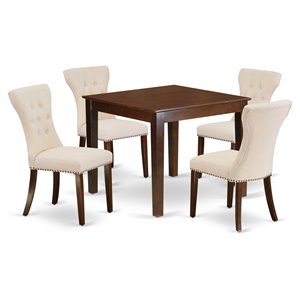 Pemberly Row 5-Piece Wood Dining Set in Mahogany and Light Beige