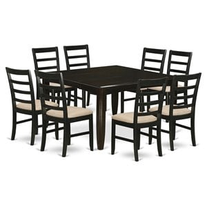 Pemberly Row 9-Piece Rubberwood Dining Set with Linen Seats in Cappuccino