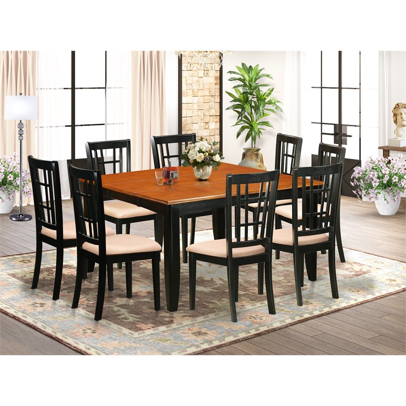 Pemberly Row 9-Piece Dining Table Set with Cushioned Chairs in Cherry