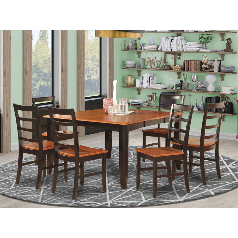 Pemberly Row 7-Piece Wood Dining Table Set in Black and Cherry