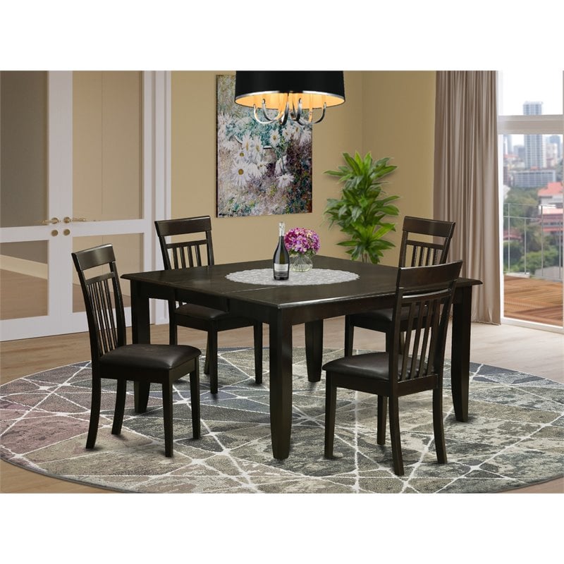 Pemberly Row 5-Piece Wood Dining Set with Square Table in Cappuccino