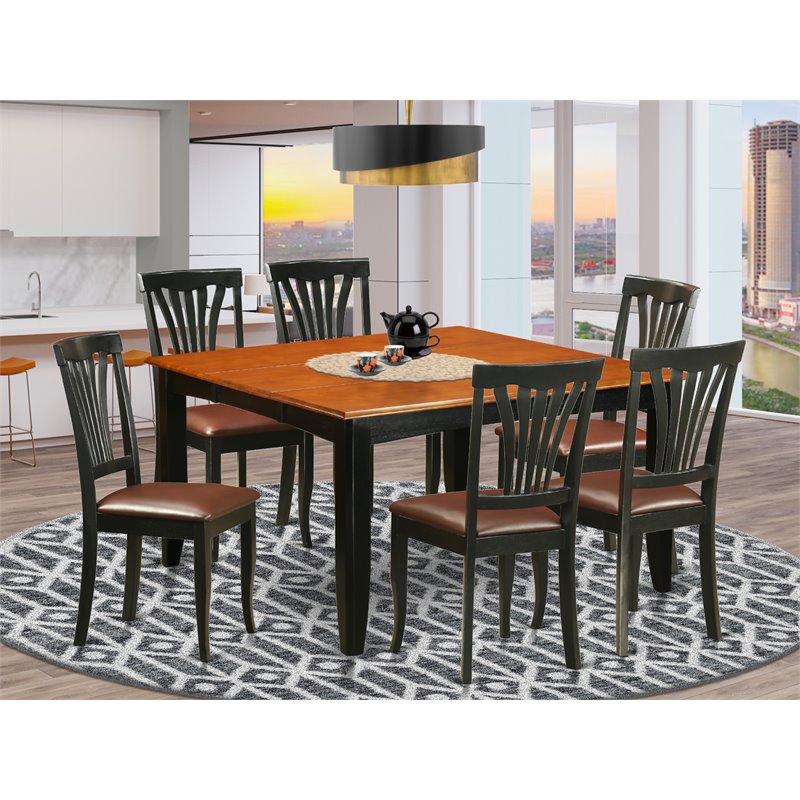 Pemberly Row 7-Piece Dining Set with Faux Leather Chairs in Black & Cherry