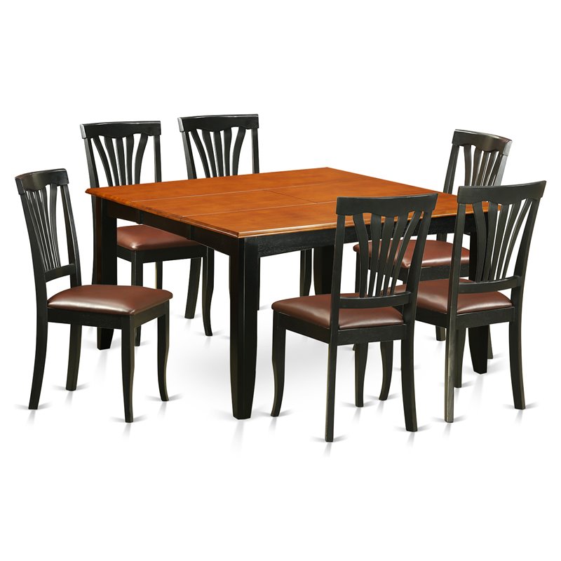 Pemberly Row 7-Piece Dining Set with Faux Leather Chairs in Black & Cherry
