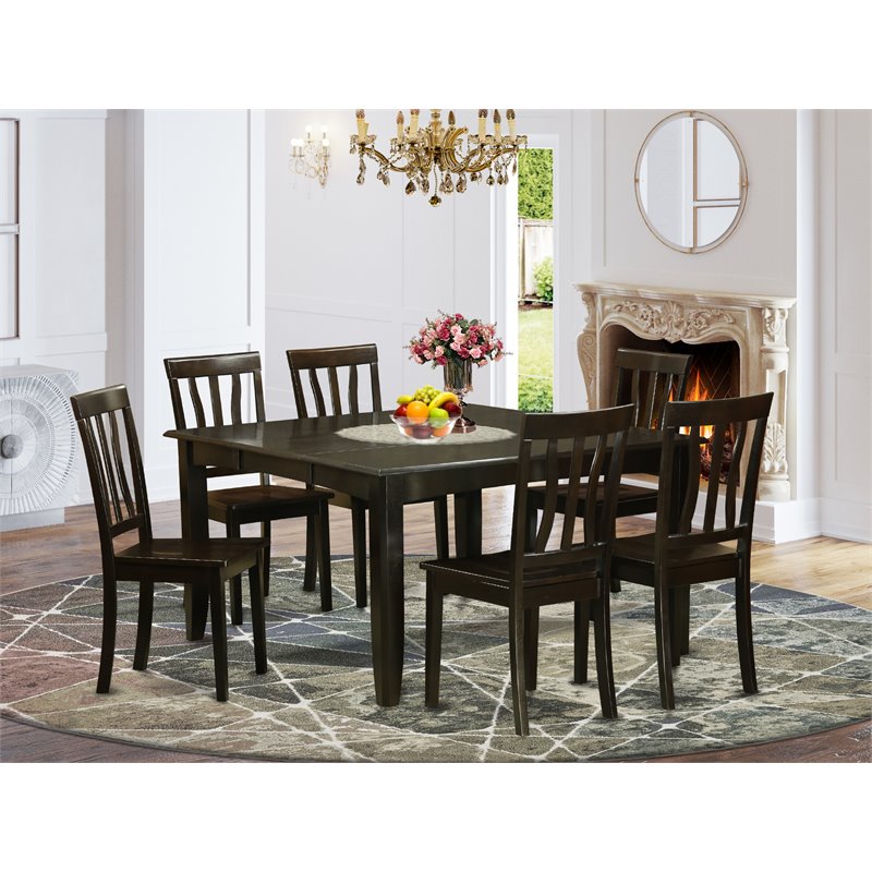 Pemberly Row 7-Piece Solid Wood Dining Set in Cappuccino Finish