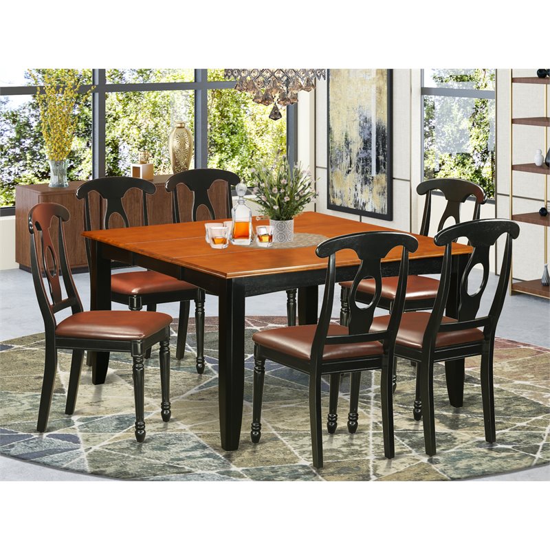 Pemberly Row 7-Piece Dining Set with Wood Seat Chairs in Black & Cherry