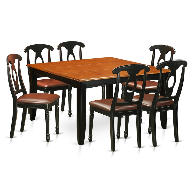 Pemberly Row 7-Piece Dining Set with Wood Seat Chairs in Black & Cherry