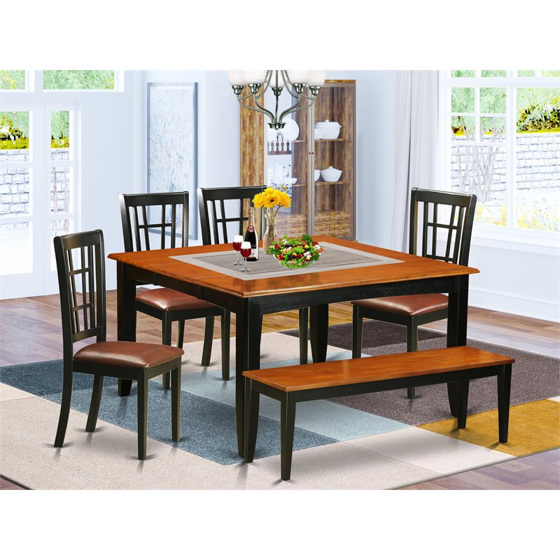 Pemberly Row 6-Piece Wood Kitchen Table Set in Black and Cherry Finish