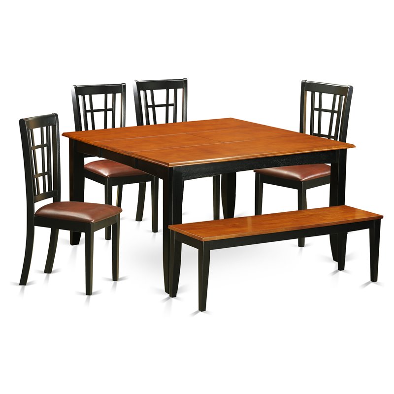 Pemberly Row 6-Piece Wood Kitchen Table Set in Black and Cherry Finish