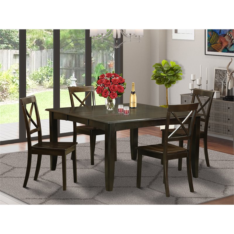 Pemberly Row 5-Piece Dining Set with 18 in Leaf in Cappuccino