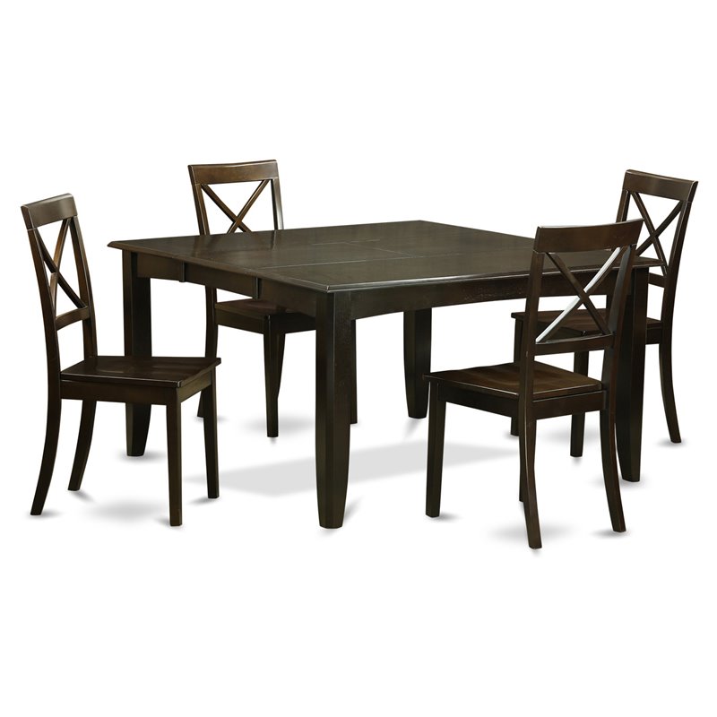 Pemberly Row 5-Piece Dining Set with 18 in Leaf in Cappuccino