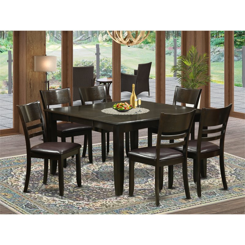 Pemberly Row 7-Piece Dining Set with Ladder Back Chairs in Cappuccino