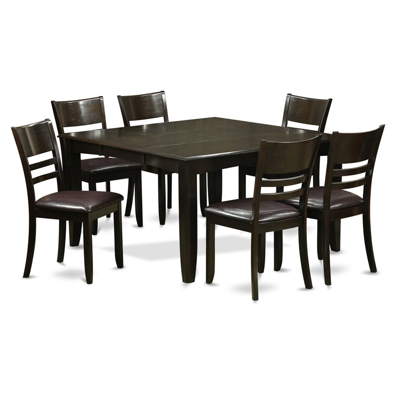 Pemberly Row 7-Piece Dining Set with Ladder Back Chairs in Cappuccino