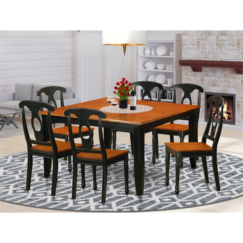 Pemberly Row 7-Piece Wood Dining Set with Wood Seat Chairs in Black/Cherry