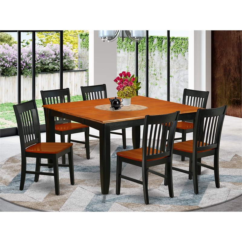 Pemberly Row 7-Piece Kitchen Table and Chairs Set in Black and Cherry