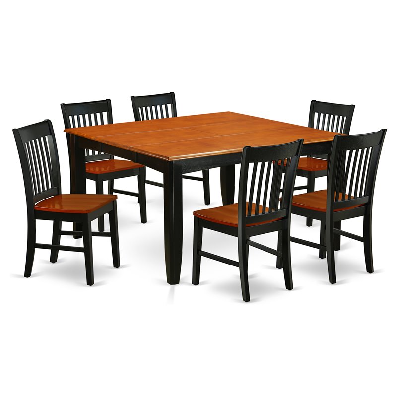Pemberly Row 7-Piece Kitchen Table and Chairs Set in Black and Cherry