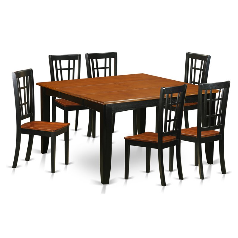 Pemberly Row 7-Piece Dining Set with Wood Chairs in Black and Cherry Finish